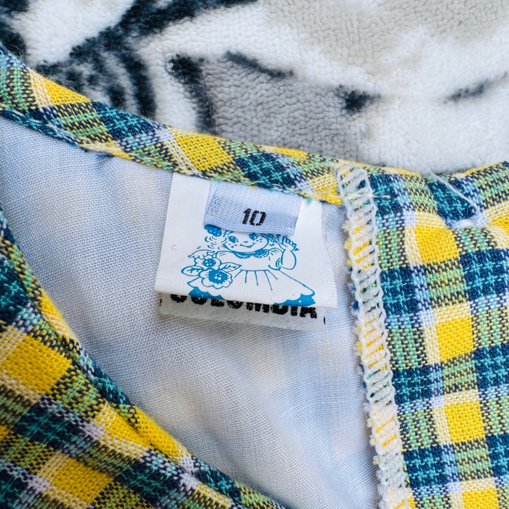 Vintage Narci Stell Dress Kids Size 10 Yellow Blue Plaid New With Tags Folk Lace - Picture 4 of 12